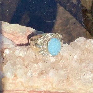 DRUZY QUARTZ, LIGHT BLUE 925 STERLING SILVER RING, SIZE 8